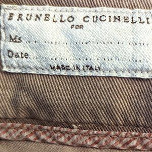Brunello Cucinelli Cropped Ankle Pants in Light Brown with Striped Trim